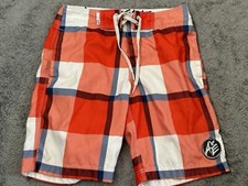American Eagle Men  s Board Shorts Plaid Tropical Colors Swim Trunks Size Small