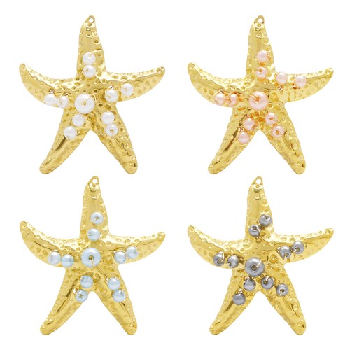 2Pcs Stainless Steel Starfish Charm Pendant w/ Plastic Pearl for Jewelry 50x47mm - 第 1/11 張圖片