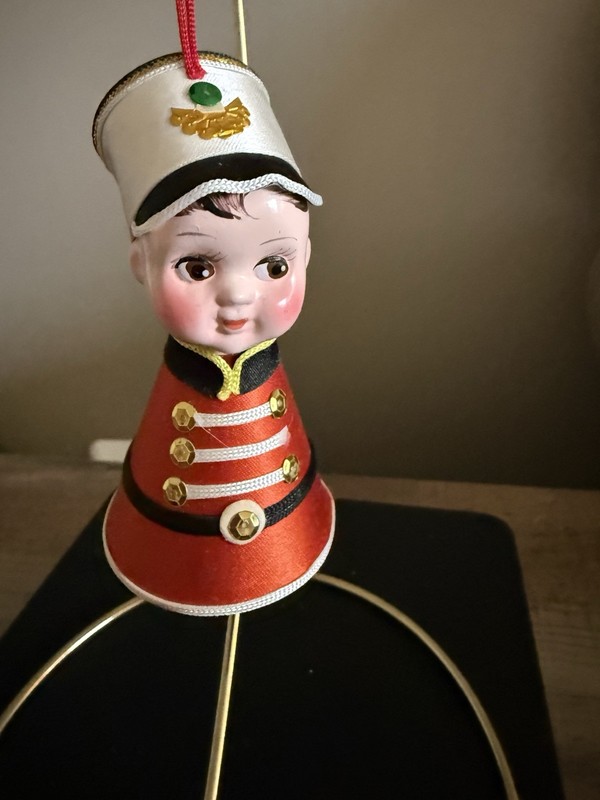 VTG  Kewpie Style Drummer Boy Cone Ornament Christmas Décor  Satin Bottom Rare