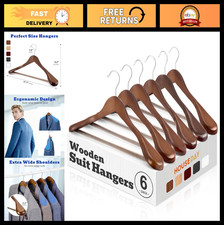 Wide Shoulder Wooden Suit Hangers with Non-Slip Pants Bar, 360  Swivel Hook - 6