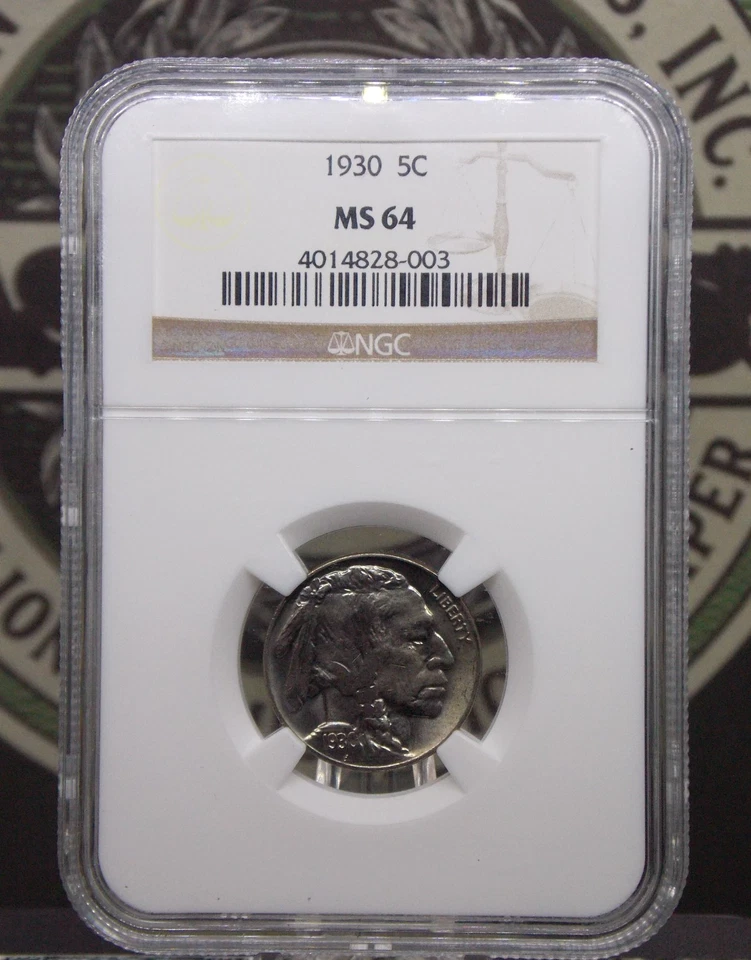 1930 "P" Indian Head BUFFALO Nickel 5c NGC MS64 #003 Unc BU Uncirculated ECC&C - Image 3 of 4