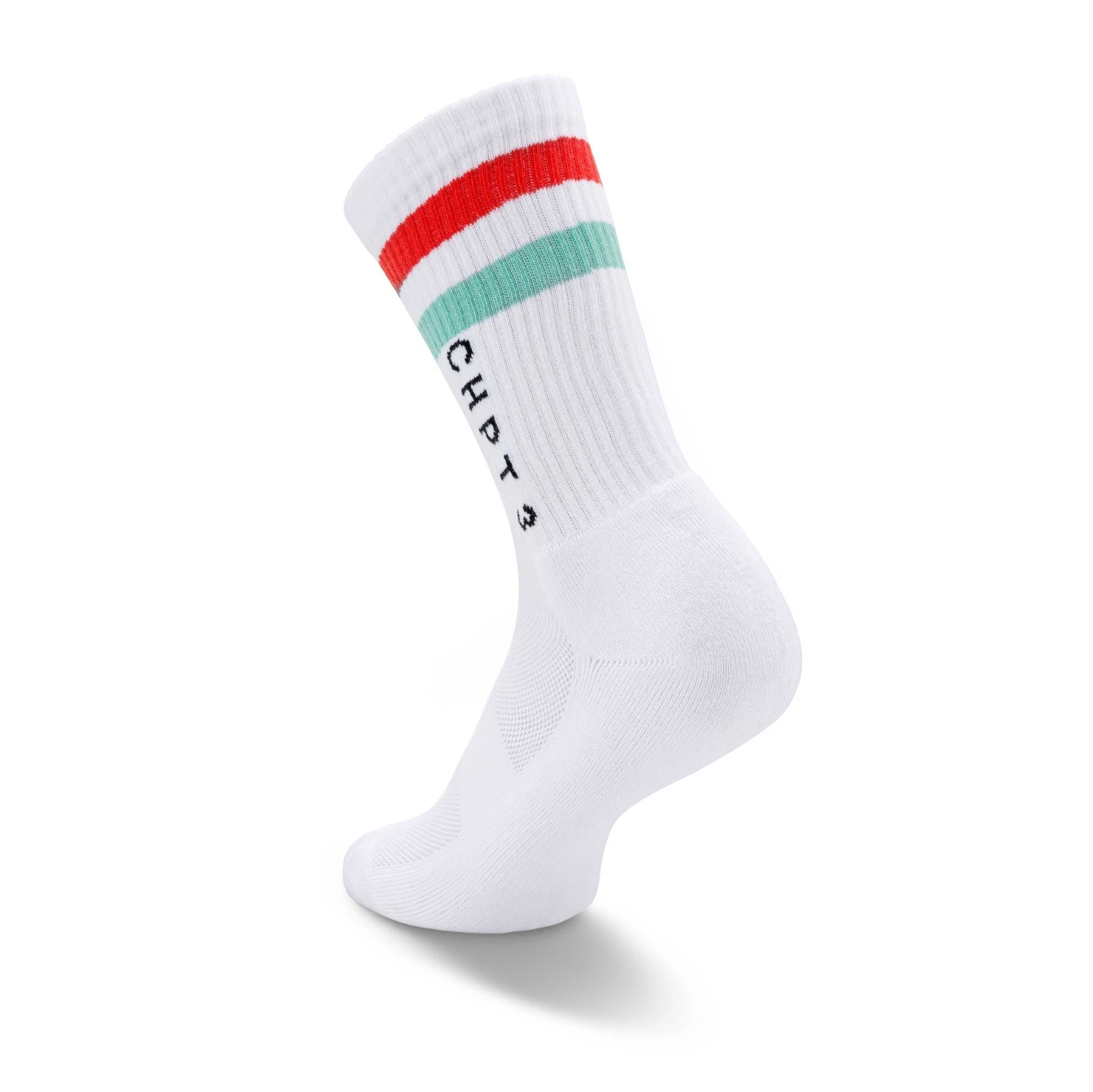 CHPT3 UK 4-7 Cotton Tube Socks White with Red and Teal Stripe (5-pairs)