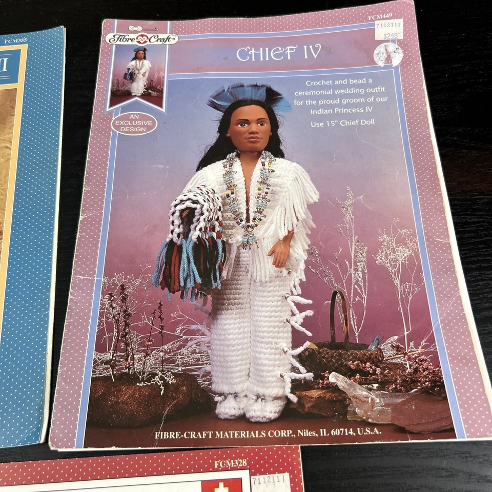 Lot Of 3 FIBRE CRAFT INDIAN PRINCESS Chief World friends Crochet Doll Patterns - Image 3 of 4