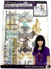 Iron on Transfer 4 Sheets 26pcs Religion Faith Believe Jesus God Dove Cross Fish