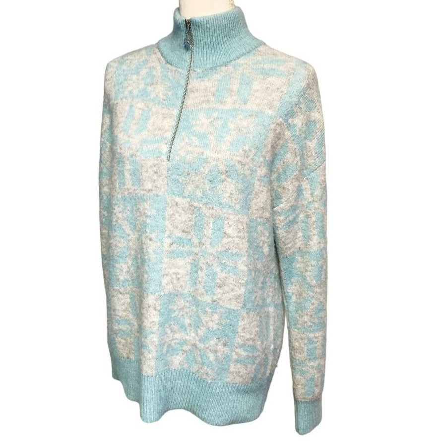Loft Long Sleeve Snowflake Patchwork Quarter Zip … - image 2