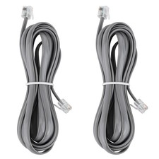 2-Pack 10FT Silver RJ12 Cable Phone Cord 6P6C Male to Male Straight Wired