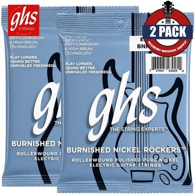 2-PACK GHS BNR-XL Burnished Nickel Rockers Ex-Light Electric Guitar Strings 9-42