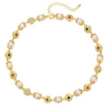 Luxury Faux Pearl Necklace for Women Trendy White Faux Pearl Gold-tone Choker...
