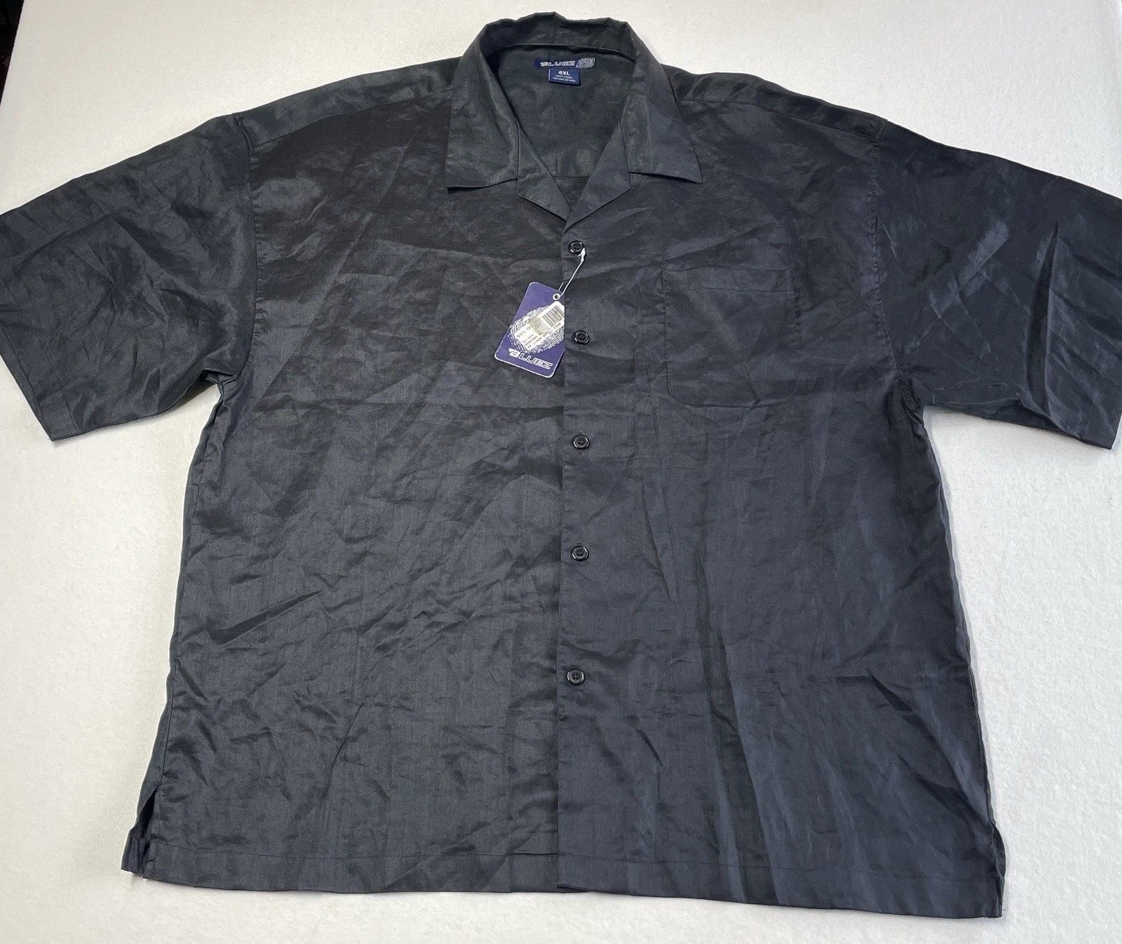 Bluez Button Up Men's 4XL Black Short Sleeve Linen 100% Woven Wide Collar Shirt