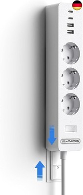 3-Way USB-C Power Strip, Wall Mounting, Multiple Socket with Switch Surge Protec