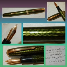 CONWAY STEWART No 58 FOUNTAIN PEN GREEN HERRINGBONE 14K GOLD MED STUB SERVICED