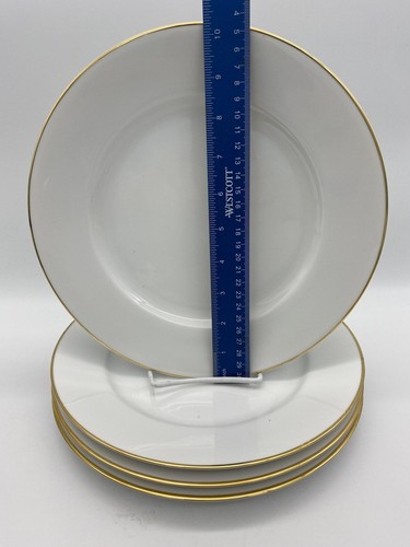POTTERY BARN GOLD & WHITE Dinner PLATES 10 1/4" / SET OF 4 Very nice - Picture 2 of 3