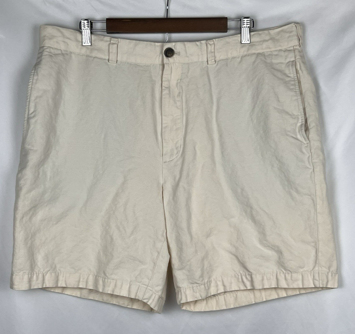 Brooks Brothers 346 Mens 40W Shorts Linen Cotton Blend Cream Off White Chino