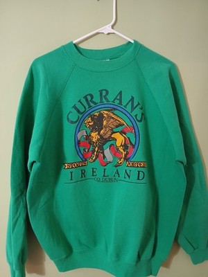 Vintage Curran s Stouts Porter Sweatshirt Ireland 80s Beer XL Green Wing Lion