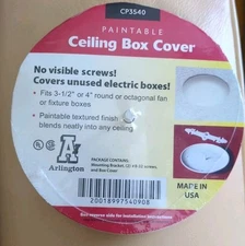 Arlington Paintable Electrical Ceiling Box Cover Plate Round 3-1/2 4" Boxes GM