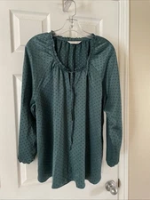 LC Lauren Conrad Blouse Women Sz 2XL Blue Polkadot Long Sleeve Top Blouse