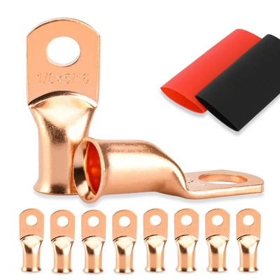 8PCS Battery Cable Ends, 1/0 Gauge Wire Connectors 1/0AWG*5/16''(M8), Copper 