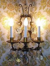 COPPIA 2 APPLIQUES ANGOLARI STRUTTURA METALLICA E GOCCIE DI CRISTALLO