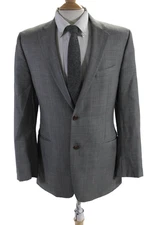 Lauren by Ralph Lauren Mens Wool Textured Collar Plaid Suit Blazer Gray Size M