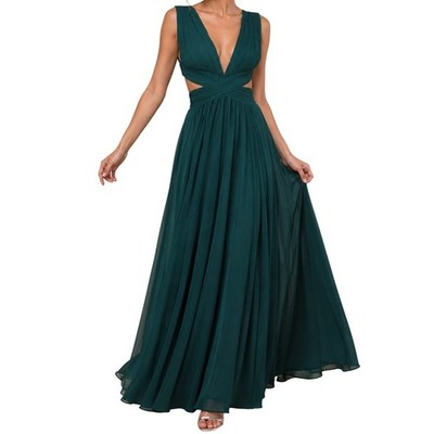 Lulus Emerald Green Cutout Maxi Dress Chiffon Formal Gown NWT XL