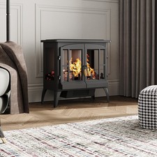Freestanding Electric Fireplace Fire Flame Effect Heater Log Burner Stove Black