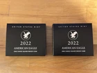 LOT OF 2 -- 2022-W American Silver Eagle 1 oz Uncirculated COA OGP