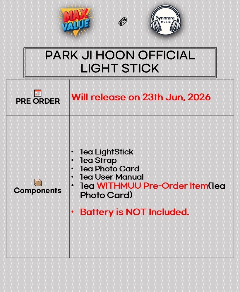 PARK JI HOON OFFICIAL LIGHT STICK with Strap,Card,Tracking,POB