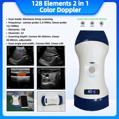 2 in 1 Color Doppler Ultrasound Scanner Convex/Linear dual-head Wireless Probe