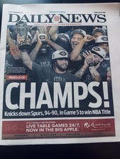 Daily News Front Page "CHAMPS!" Knicks Beat Spurs 94-90 Game 5 NBA Title
