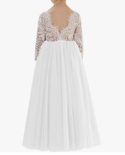 Long White flower Girl Dress With Tulle On The Buttom Size 10/12 Y