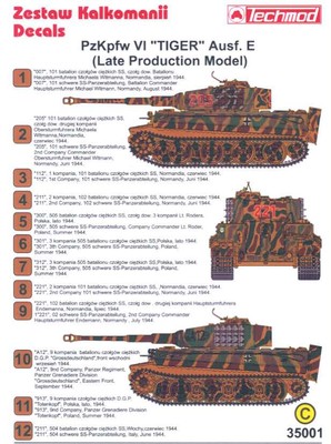 Techmod Decals 1/35 PzKpfw VI TIGER E TANK LATE PRODUCTION