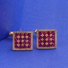 Round Cut Lab-Created Ruby Square Cufflinks for Groom Men 14K Yellow Gold Plated