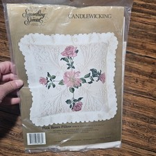 Candamar Designs Candlewicking Embroidery Kit Pink Roses Pillow 80188 14"