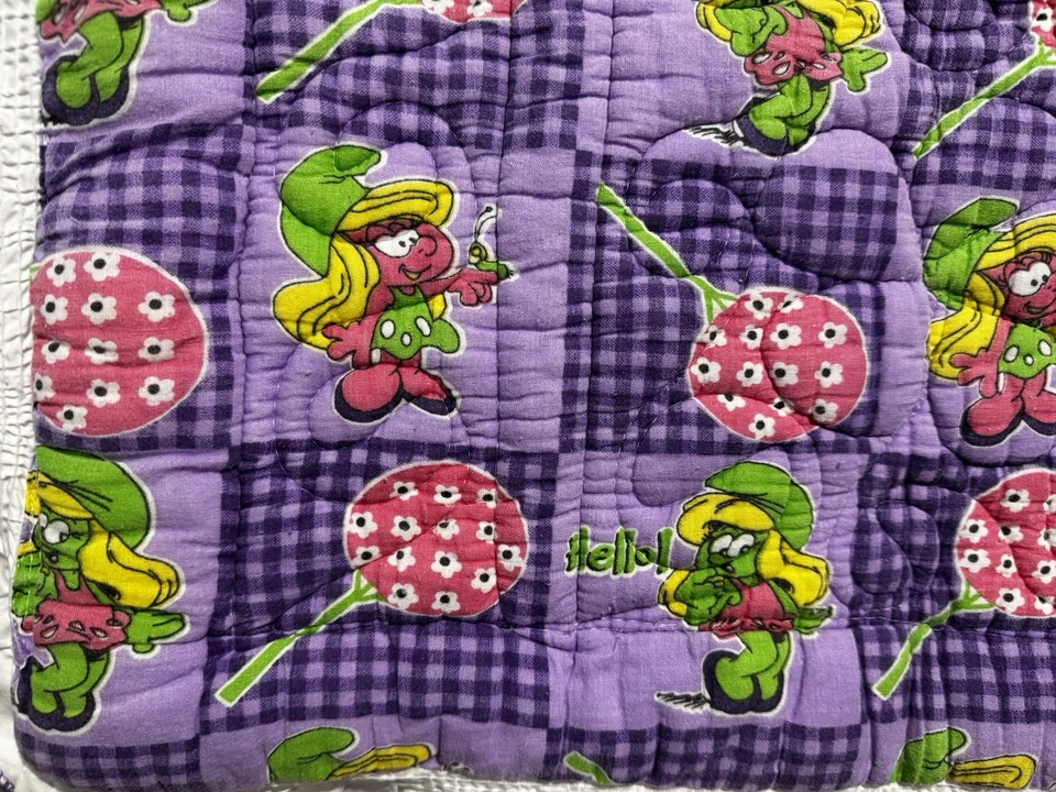 "Mini manta cambiadora de bebé púrpura vintage de los Pitufos 17"" por 27"" acolchada de felpa" Foto 3 de 4