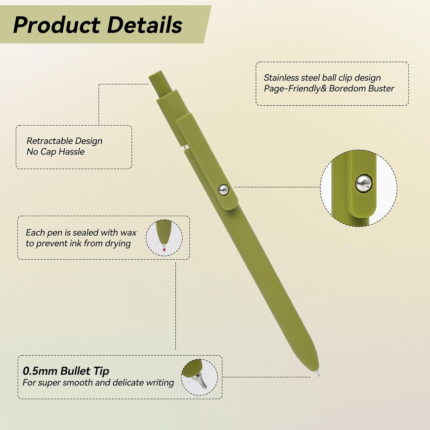 Gel Pens 5 Pcs 0.5mm Quick Dry Black Ink Smooth Writing Retractable Pen Set