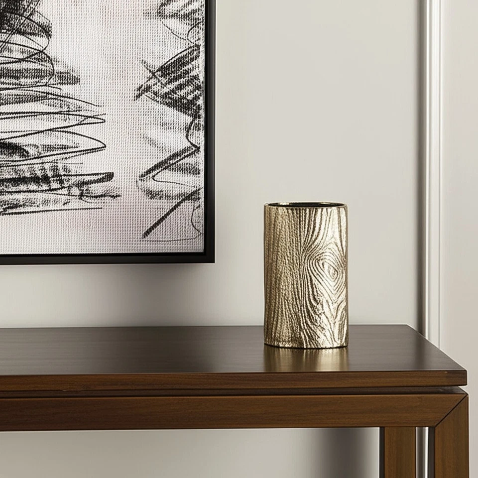 Jarrón de mesa de madera sintética ovalado de aluminio dorado de 10" Foto 2 de 4