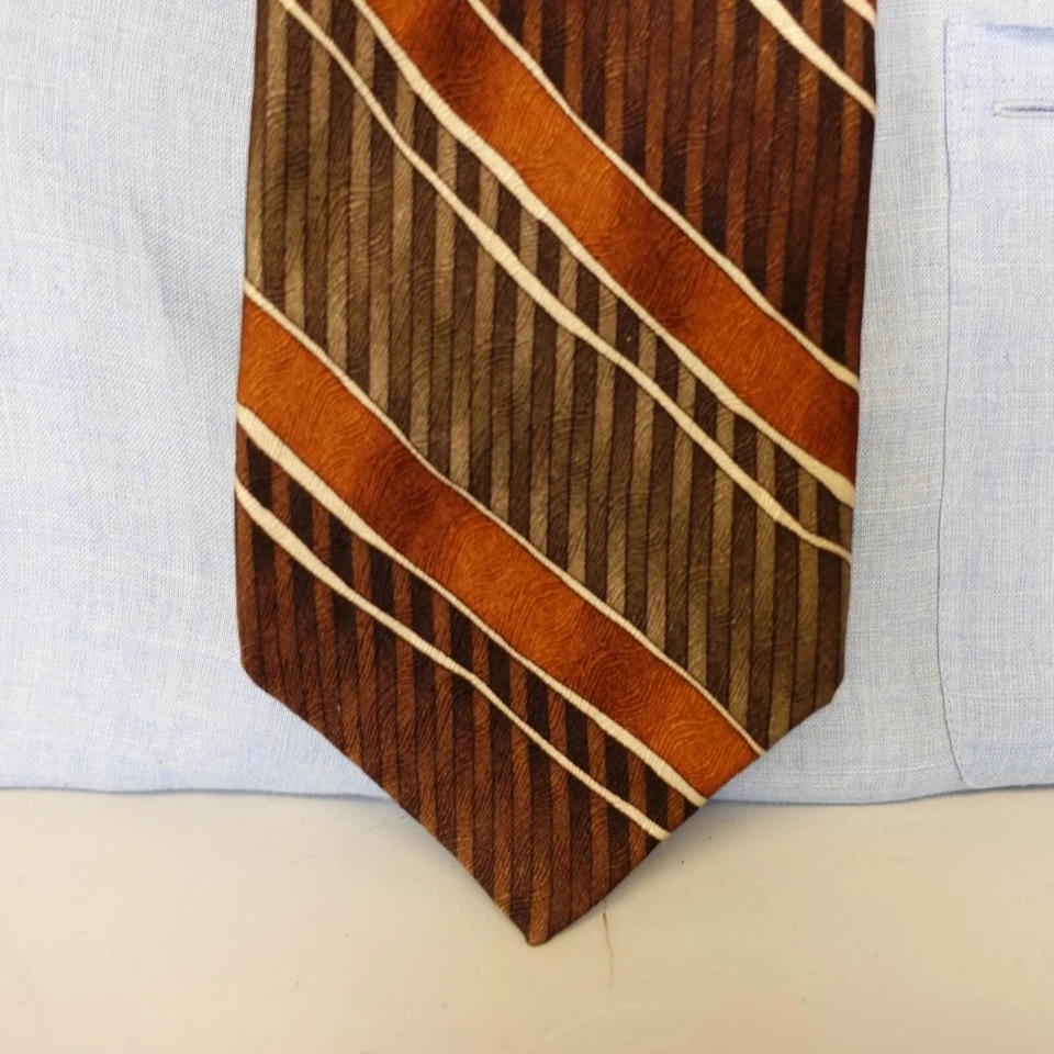 Mulberry Neck Tie Men Brown Silk Striped Abstract Graphic Suit Wide Ziggurat USA - Image 2 of 4