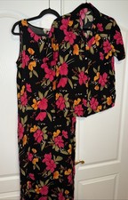 VTG Notations Floral Midi Sleveless Shirt Dress w/Button top M Resort Cruise