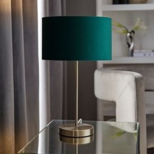Brushed Chrome Table Lamp Metal Stem Velvet Lampshade Bedside Living Room Light