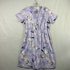 Naturals D&Co Dress Sp Small Petite Linen Blend Pockets Comfort Coastal Purple