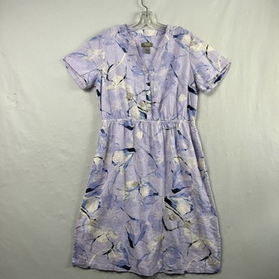 Naturals D&Co Dress Sp Small Petite Linen Blend Pockets Comfort Coastal Purple