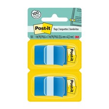 Post-it Flags, 50/Dispenser, 2 Dispensers/Pack, 1 in Wide, Bright Blue 680-BB2 