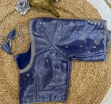 36” Small size Aari Worked Sari Blouse Indian Saree Blue Top B141