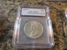 1917-C NEWFOUNDLAND 50 CENT SILVER ICG AU 55      1201