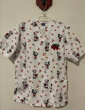 Disney Minnie  Mickey Mouse Women  s XS White Embroidered Vneck Scrub Top A5792