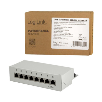 CAT.6 Desktop Patchpanel 8 Port CAT6 RJ45 Patchfeld LSA geschirmt grau
