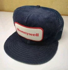 Honeywell Vintage Mens Blue Corduroy Hat Snapback Trucker Cap