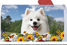 American Eskimo Summer Flowers Mail Box Cover