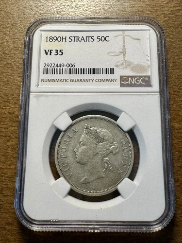 STRAITS SETTLEMENTS. 50 Cents, 1890-H. Heaton Mint. Victoria. NGC VF-35 KM-13