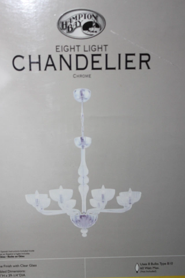 HAMPTON BAY Aristocratic HD139582 Ariel 8-Light Chrome Glass Chandelier NWT $859 - Image 2 of 4